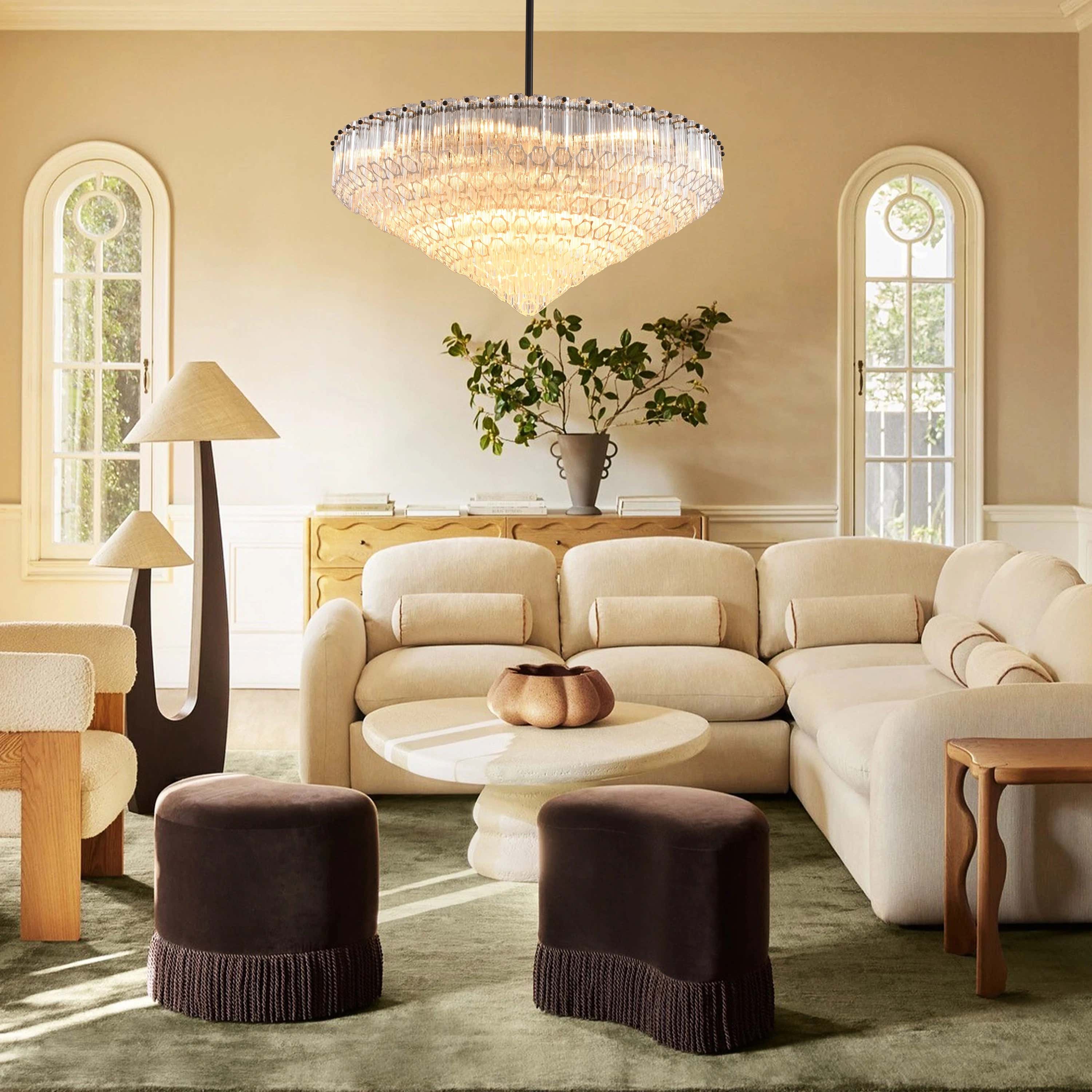 Ethereal Crystal Radiance Clear Amber Round Chandelier 76cm D