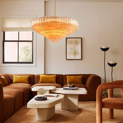 Ethereal Crystal Radiance Clear Amber Round Chandelier 76cm D