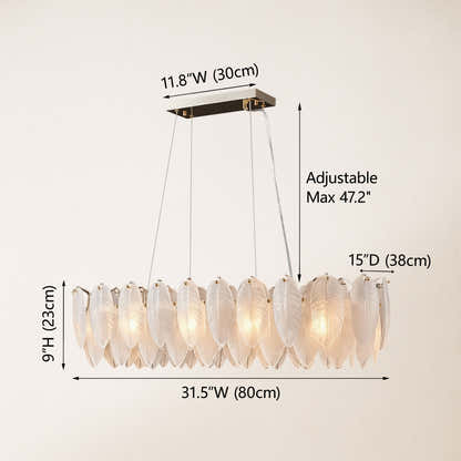Avelis Glass Feather Linear Chandelier 80cm W