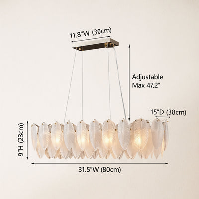 Avelis Glass Feather Linear Chandelier 80cm W