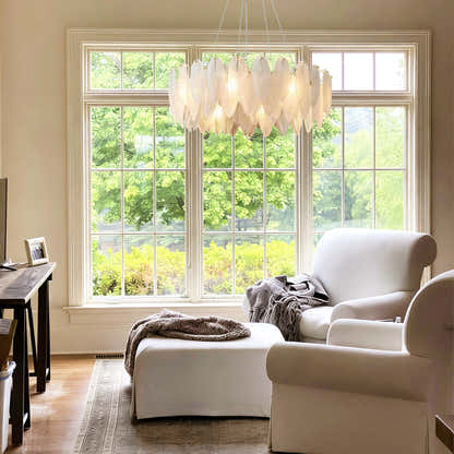 Avelis Glass Feather Round Chandelier 80cm D