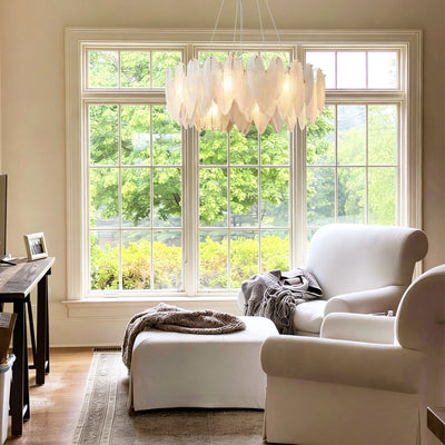 Avelis Glass Feather Round Chandelier 60cm D