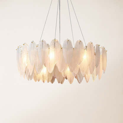 Avelis Glass Feather Round Chandelier 80cm D