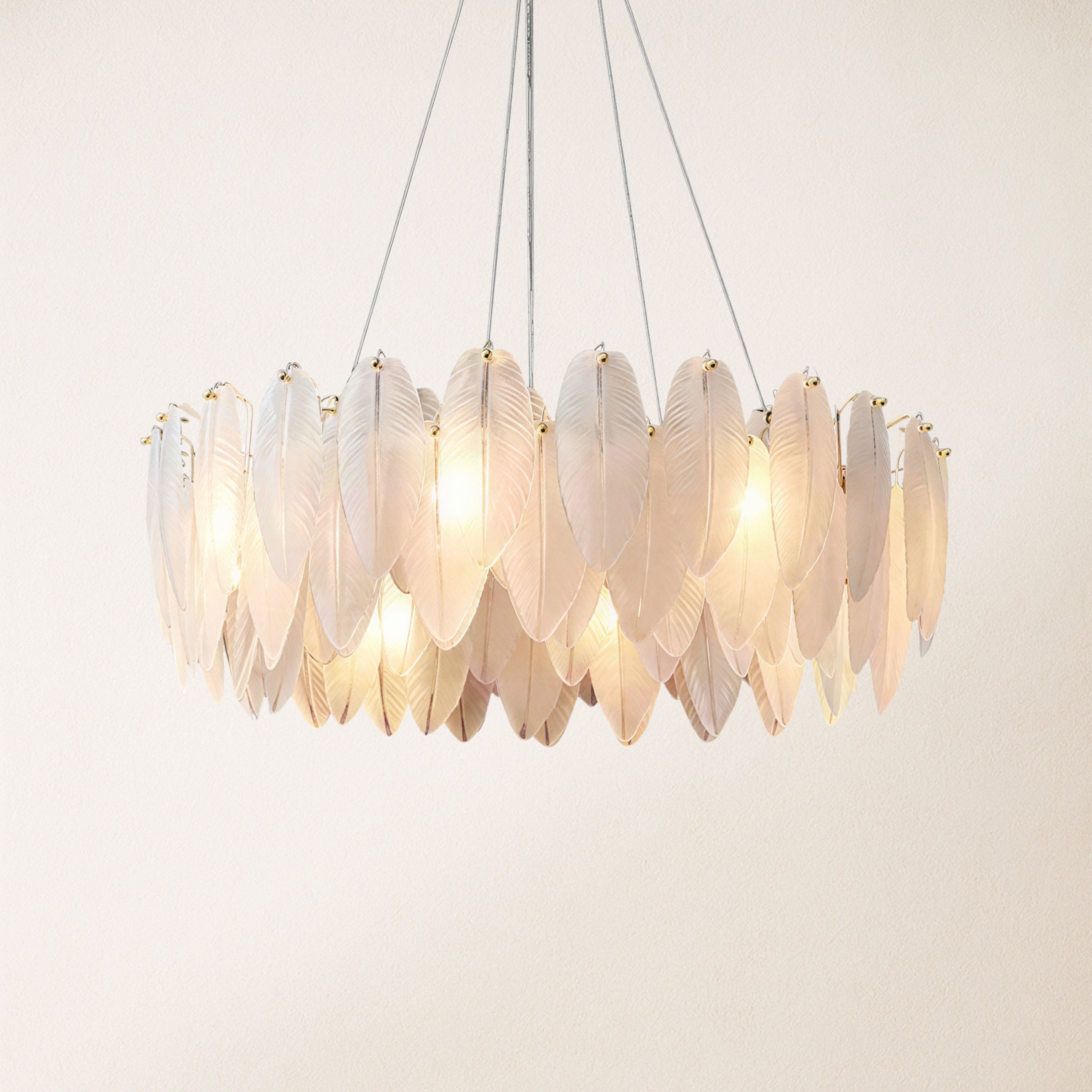 Avelis Glass Feather Round Chandelier 60cm D