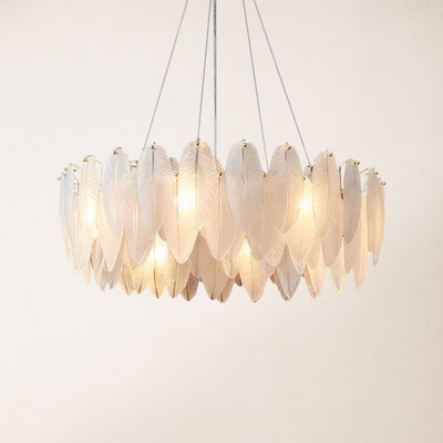 Avelis Glass Feather Round Chandelier 60cm D