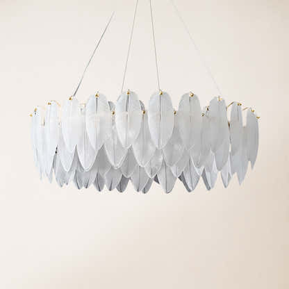 Avelis Glass Feather Round Chandelier 80cm D