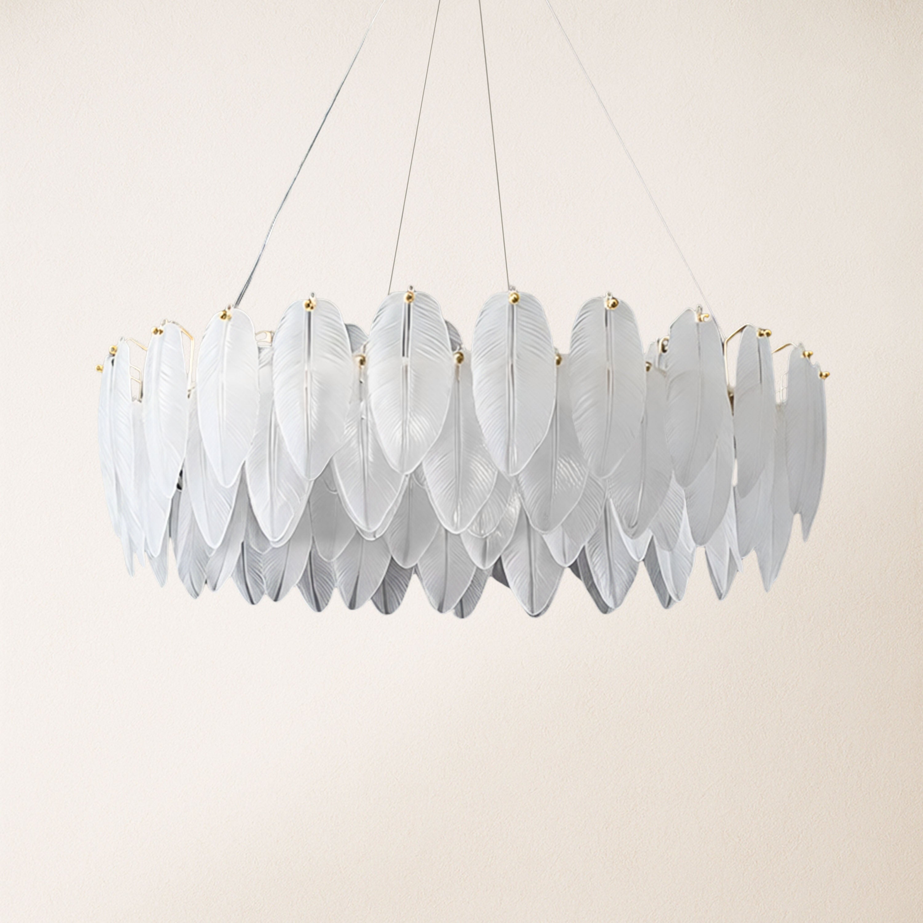 Avelis Glass Feather Round Chandelier 60cm D