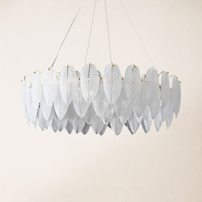 Avelis Glass Feather Round Chandelier 60cm D