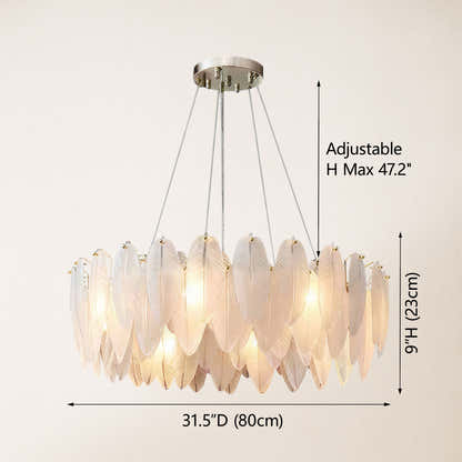Avelis Glass Feather Round Chandelier 80cm D
