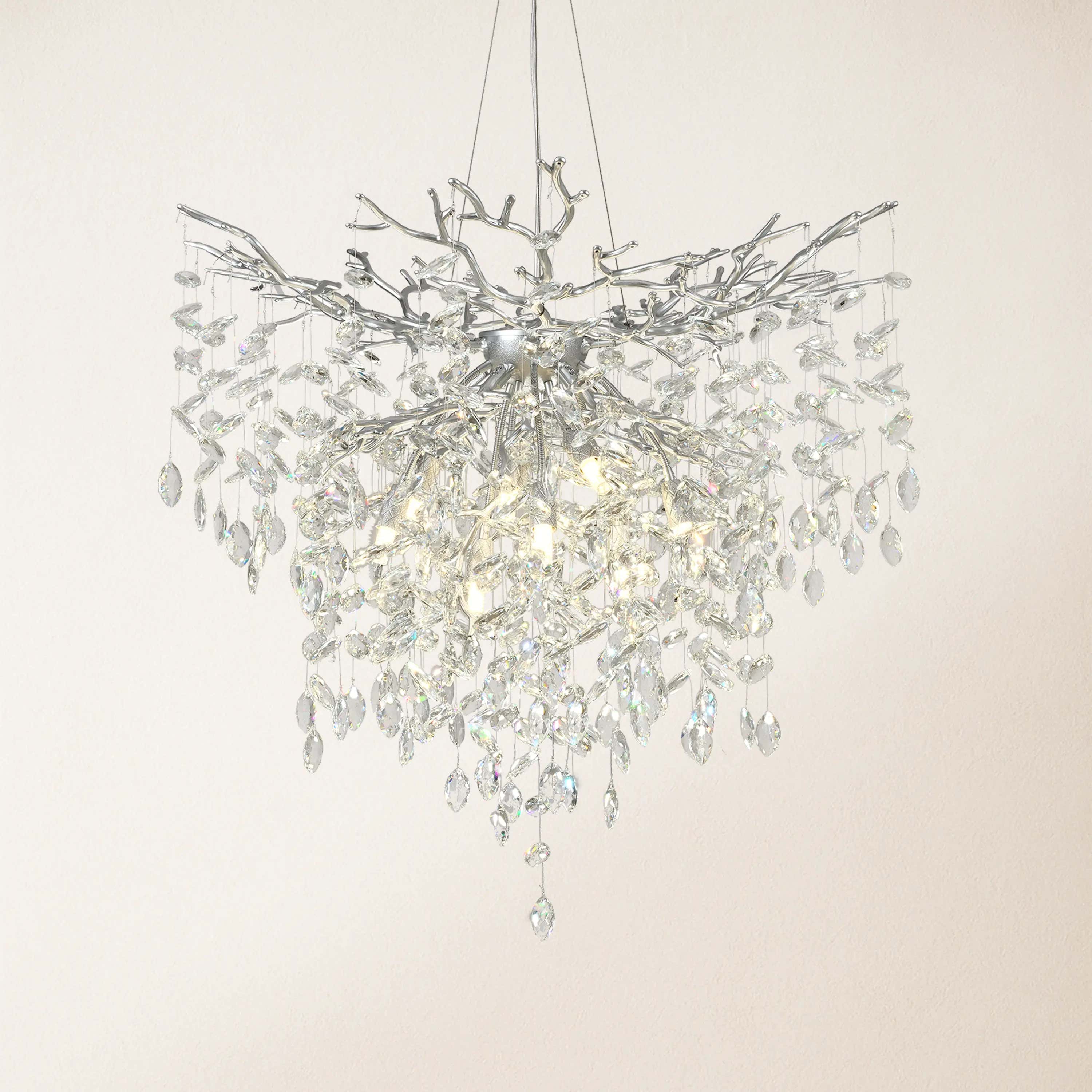 Frostleaf Crystal Grand Cascade Branches Chandelier32"D#Finish_Silver