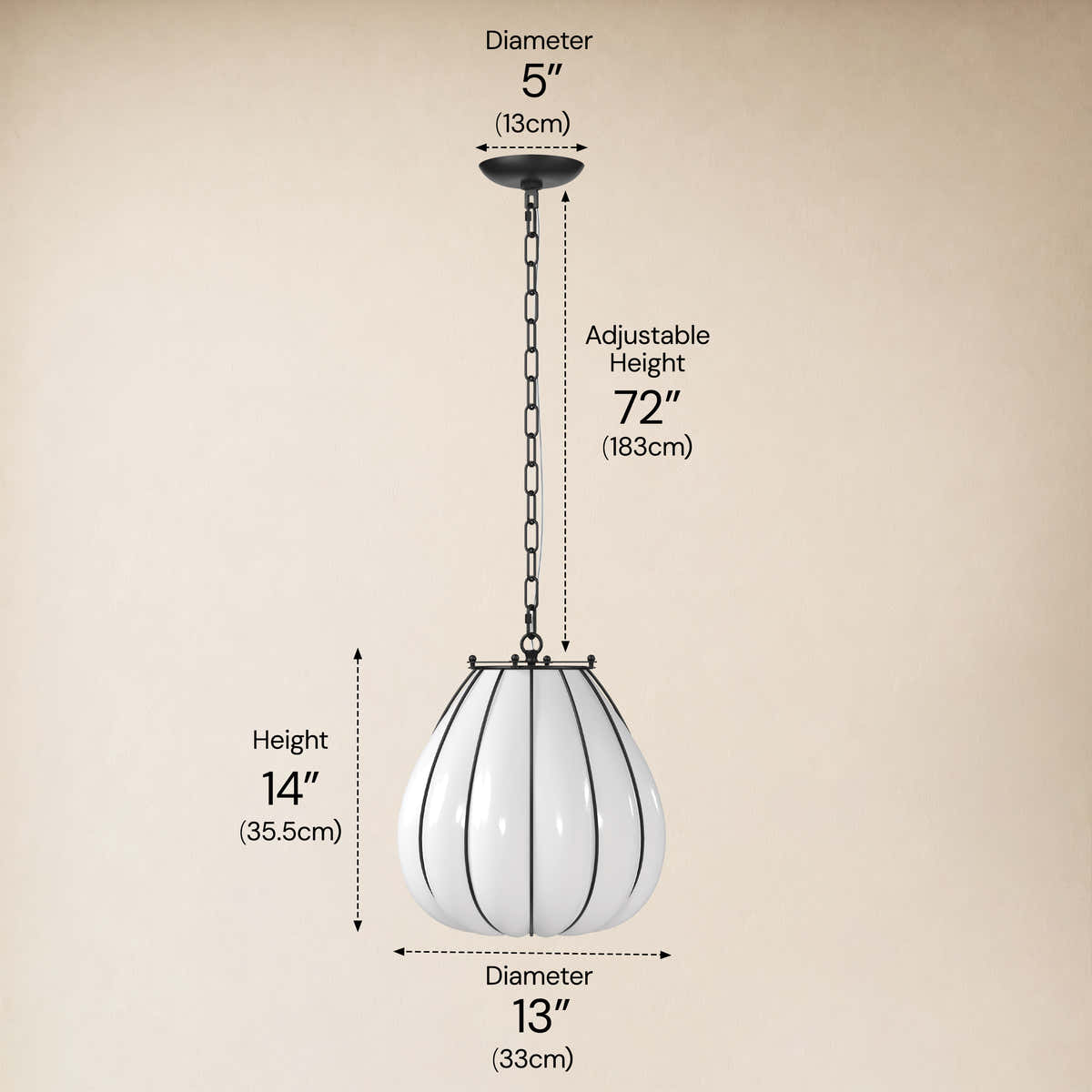 Caelvori Glass Ribbed Lantern Pendant 13" 17"D #Finish_Black,Size_13" dimensions 2