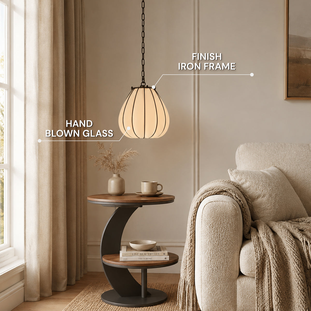 Caelvori Glass Ribbed Lantern Pendant 13" 17"D