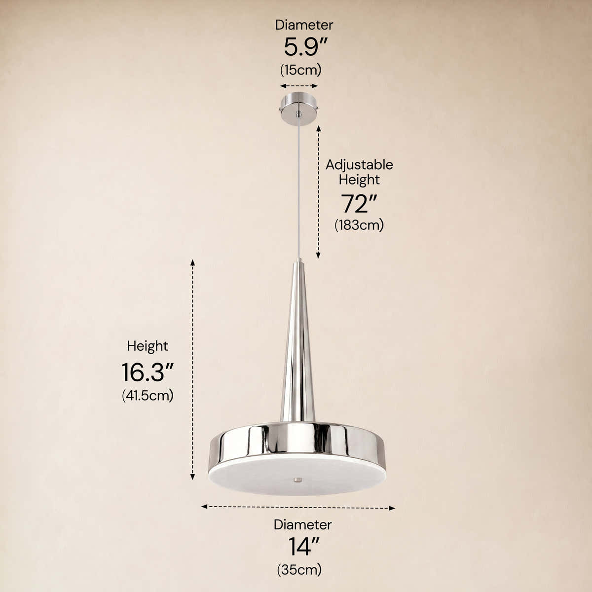 Pietra Porcelain White Marble Cone Pendant 14"D dimensions 2