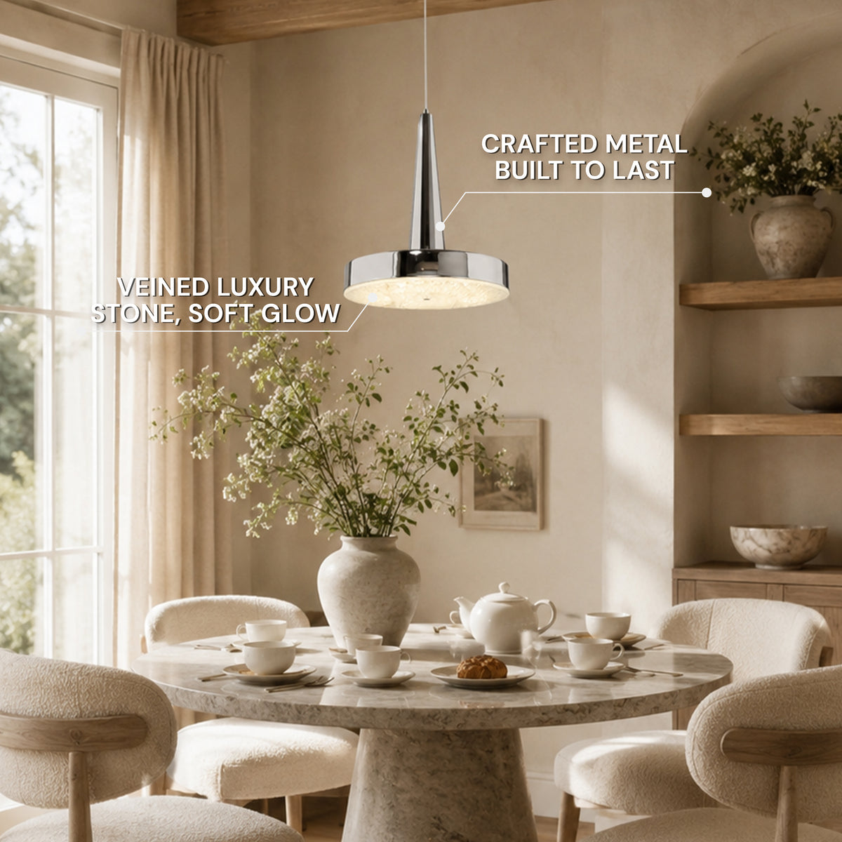 Pietra Lume White Marble Cone Pendant 14"D