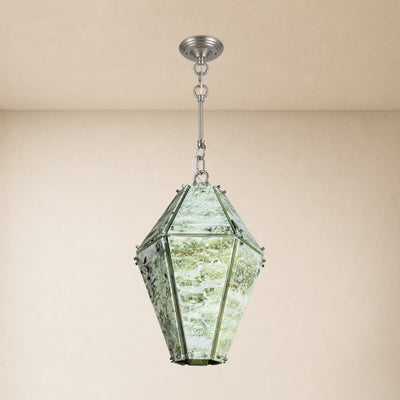 Pietra Green Marble Faceted Lantern Chandelier 13.7"D