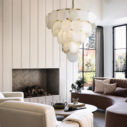 Egwent Alabaster Dish Magnolia Multi-Tiered Round Chandelier 80cm H