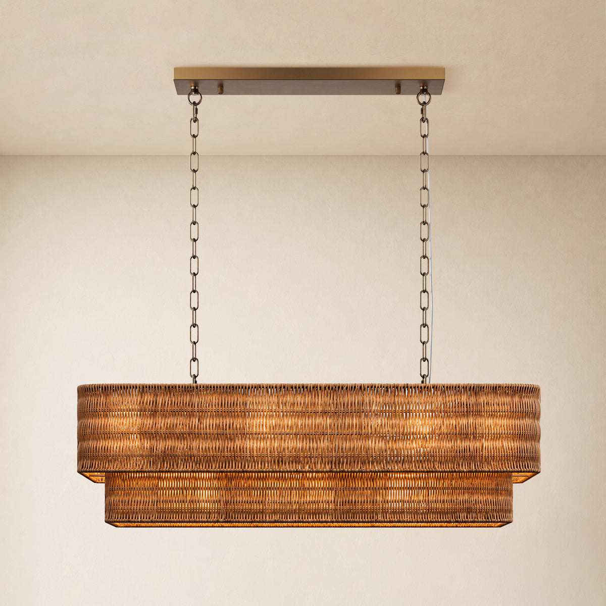 Cavana Rattan Tiered Rectangular Chandelier 36"W 