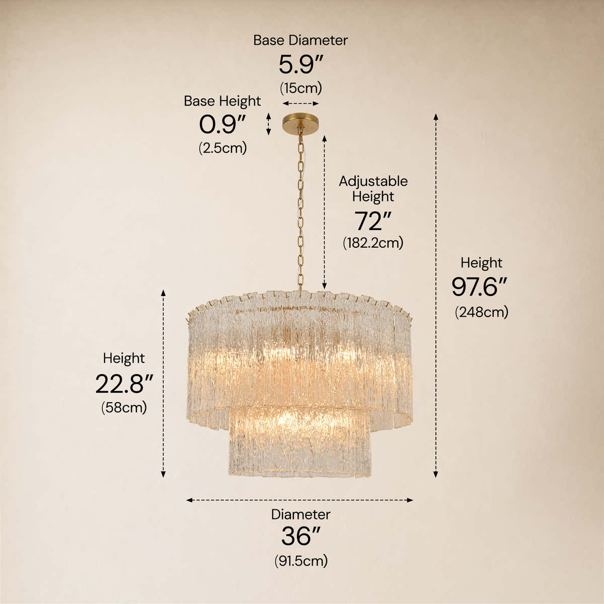 Aurellise Textured Glass Tiered Round Chandelier 36"D #Finish_Gold,Size_36" dimensions 1