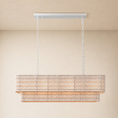 Cavana Rattan Tiered Rectangular Chandelier 36"W