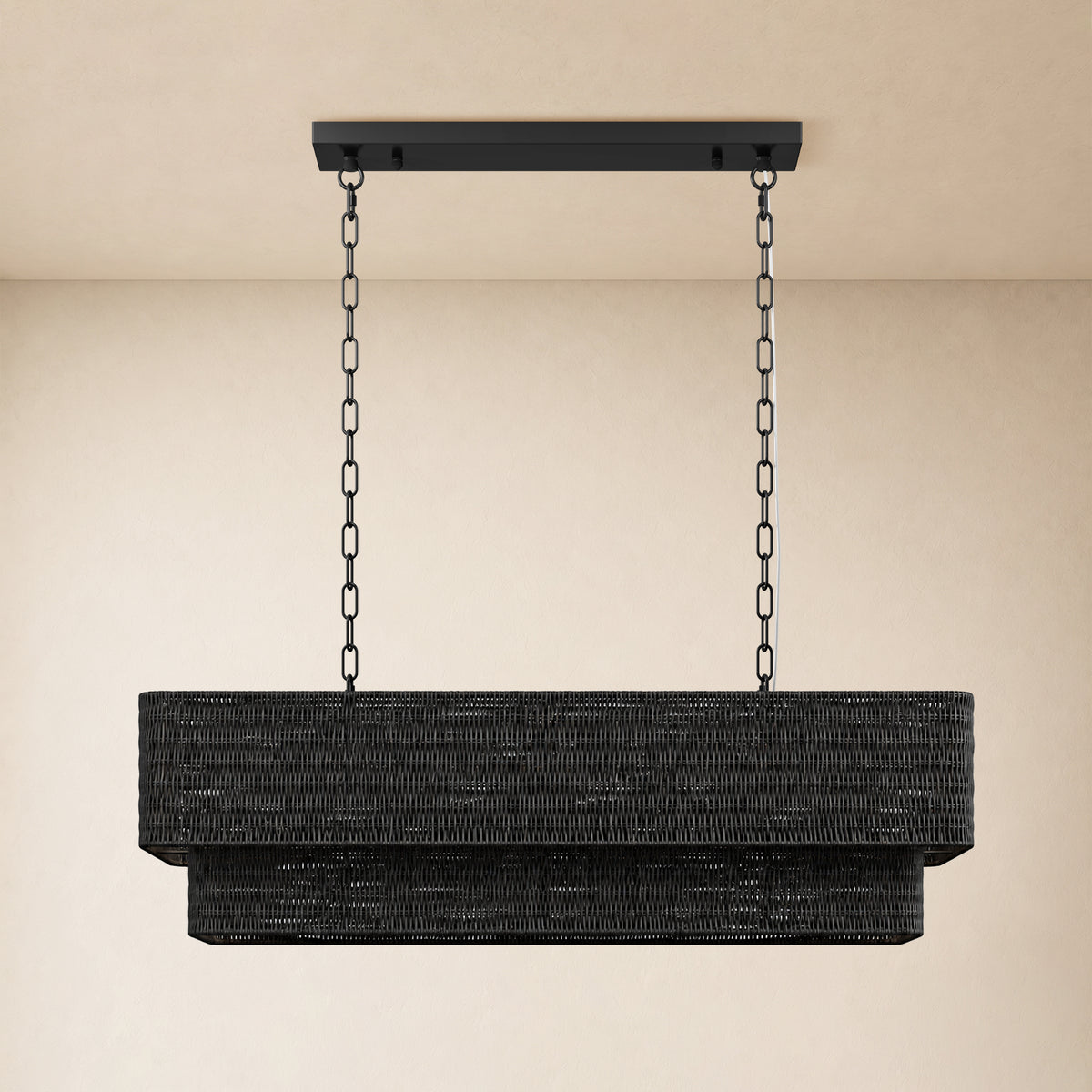 Cavana Rattan Tiered Rectangular Chandelier 36"W 