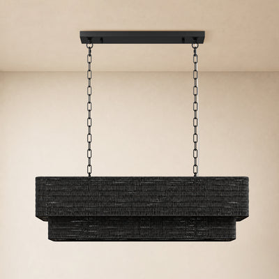 Cavana Rattan Tiered Rectangular Chandelier 36"W 