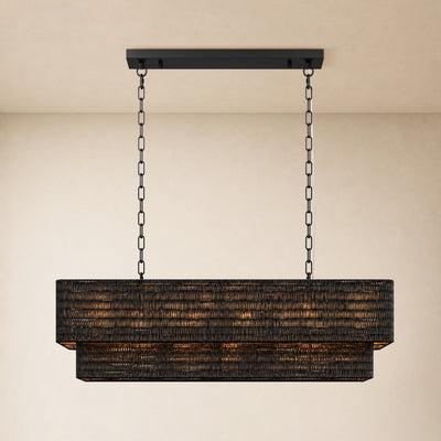 Cavana Rattan Tiered Rectangular Chandelier 36"W 
