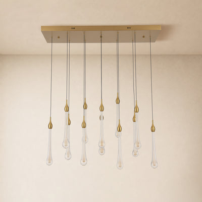Olivene Glass Teardrop Rectangular Chandelier 37"W