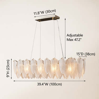 Avelis Glass Feather Linear Chandelier 100cm W