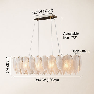 Avelis Glass Feather Linear Chandelier 100cm W