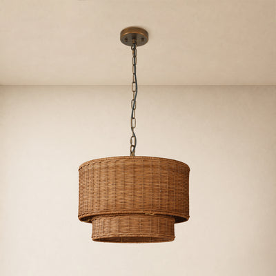 Cavana Rattan Tiered Round Pendant 16.1"D 