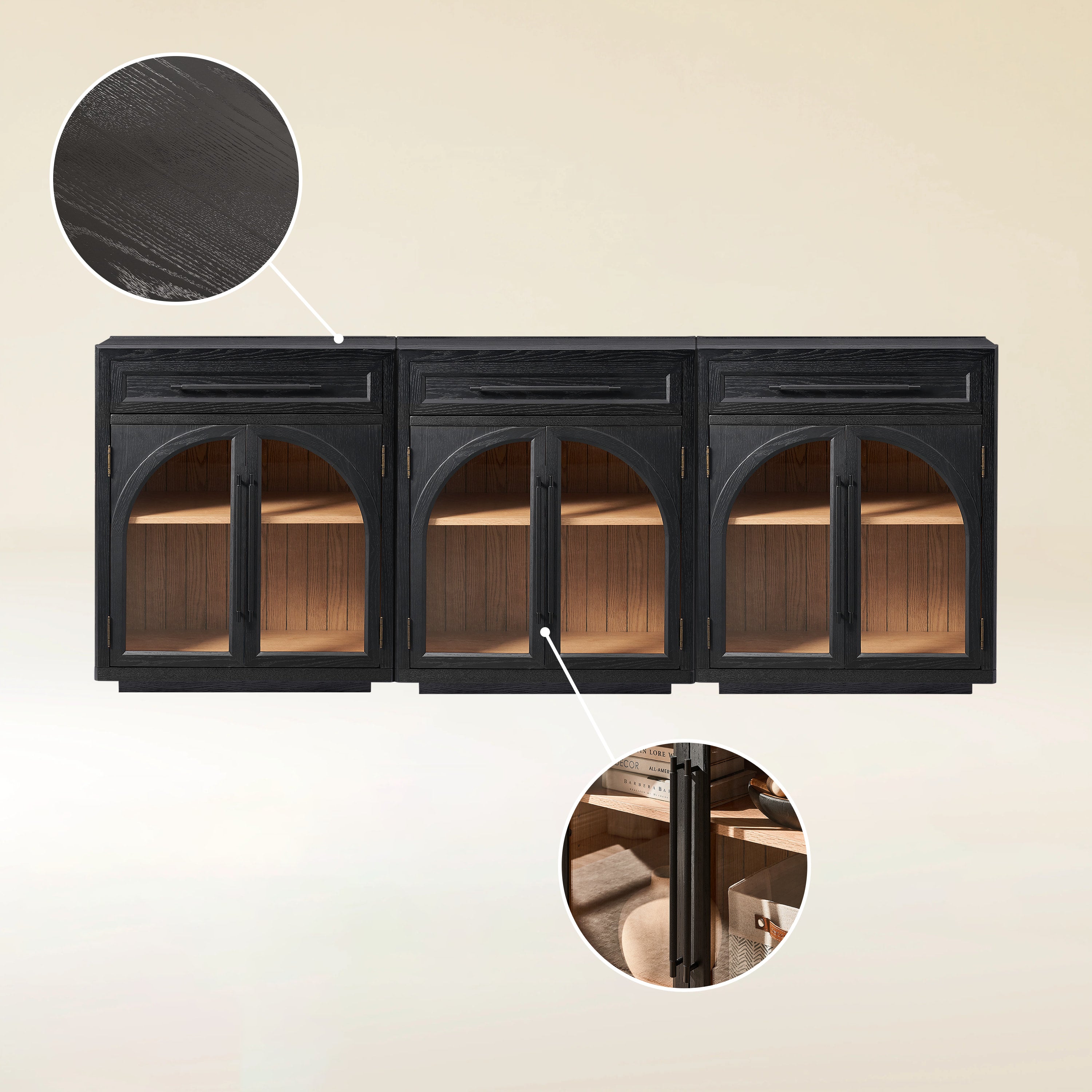 Alvar Arched 96" Oak Sideboard with Drawers(Set of 3)