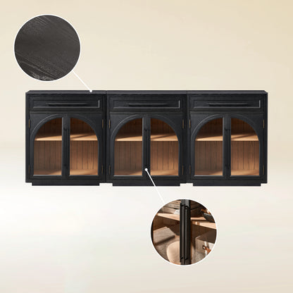 Alvar Arched 96" Oak Sideboard with Drawers(Set of 3)