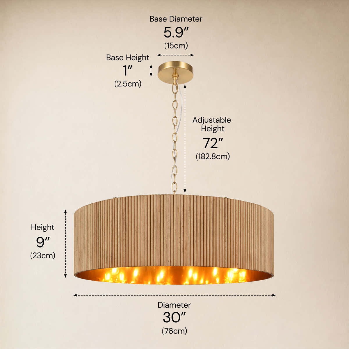 Eldwyne Oak Ribbed Drum Chandelier 30"D dimensions 1