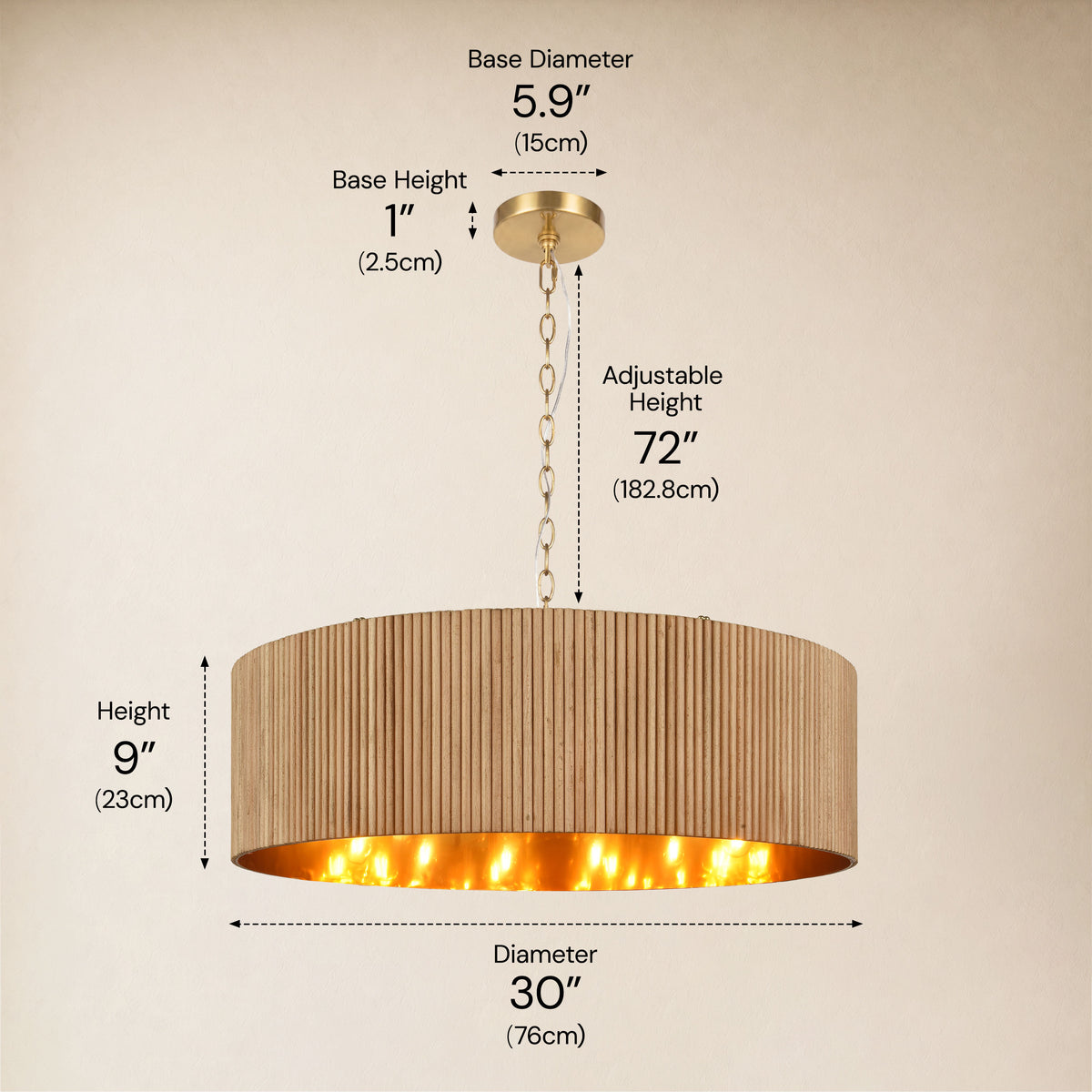Eldwyne Oak Ribbed Drum Chandelier 30"D