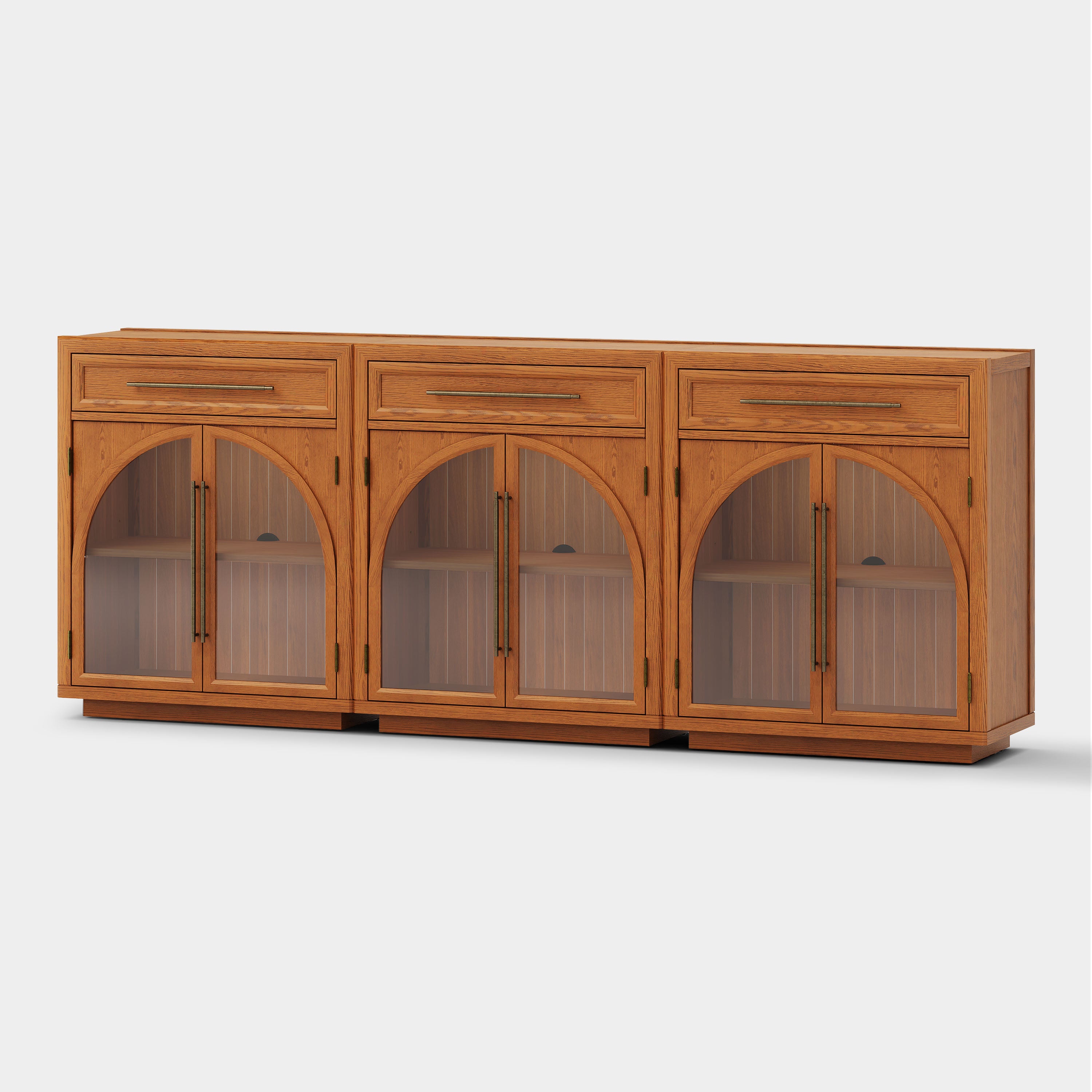 Alvar Arched 94.5" Oak Sideboard with Drawers(Set of 3)