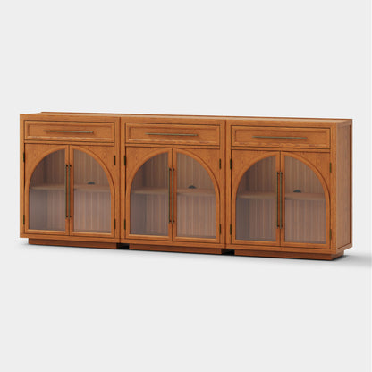 Alvar Arched 94.5" Oak Sideboard with Drawers(Set of 3)