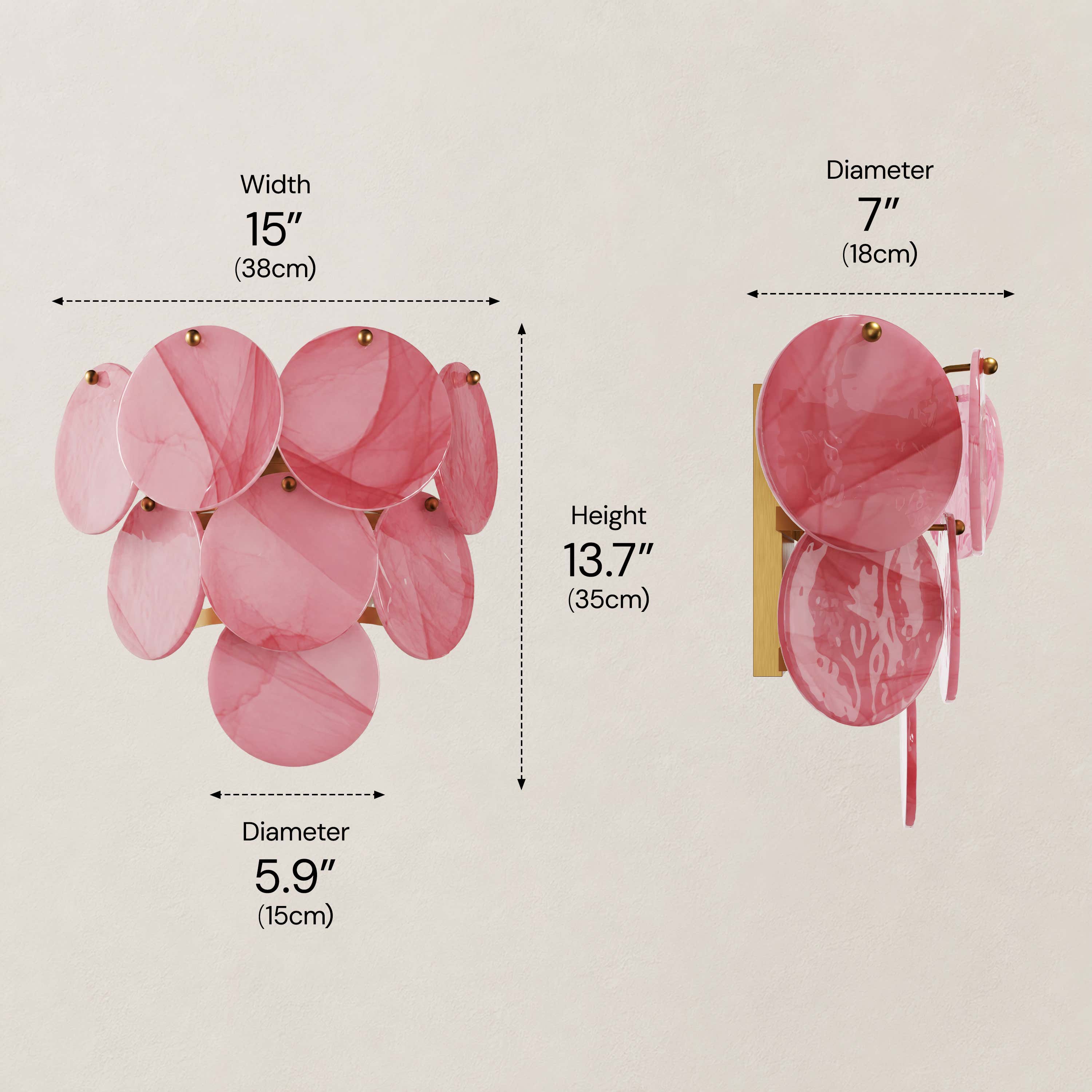 Auralis Pink Glass Disc Wall Sconce 15"W