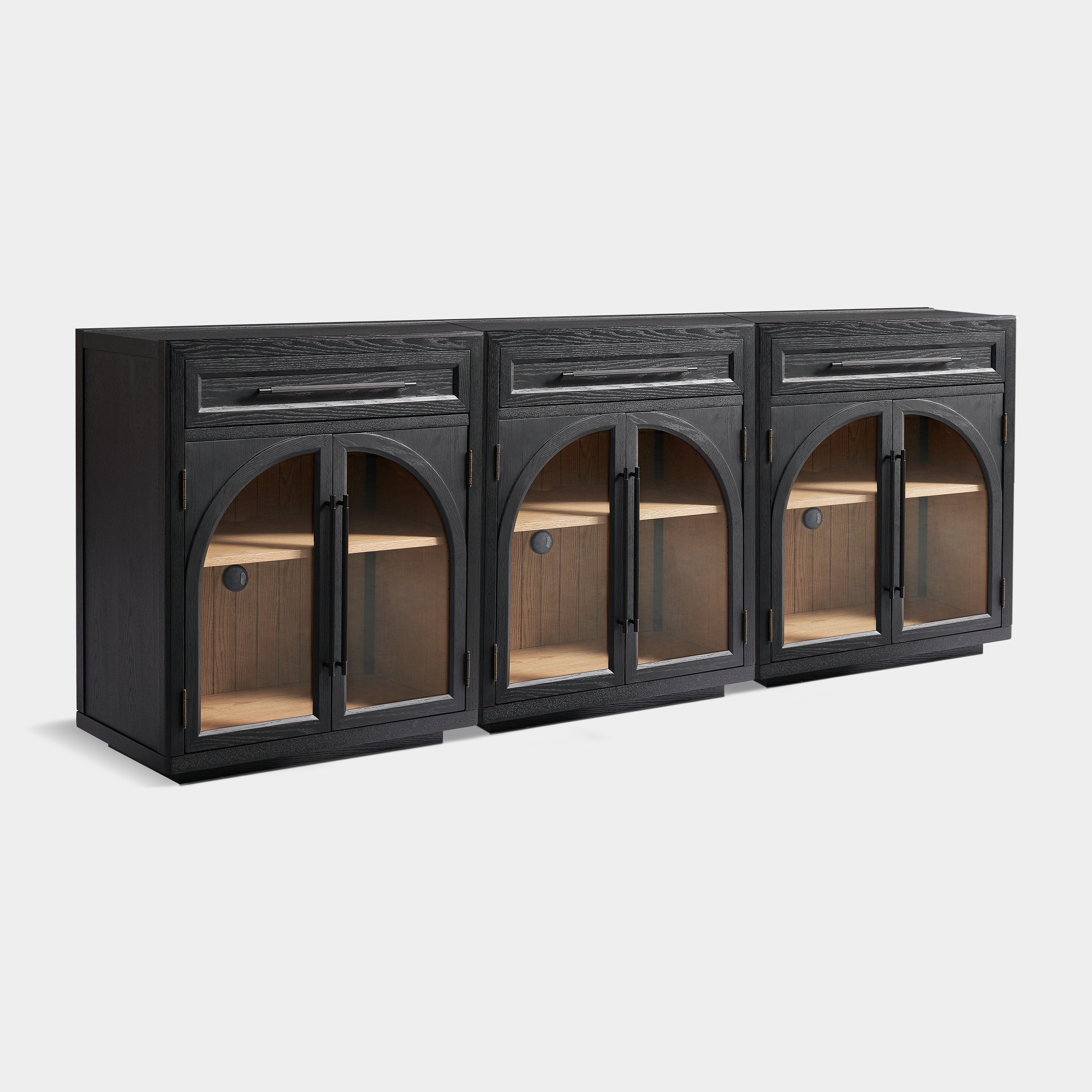 Alvar Arched 94.5" Oak Sideboard with Drawers(Set of 3)