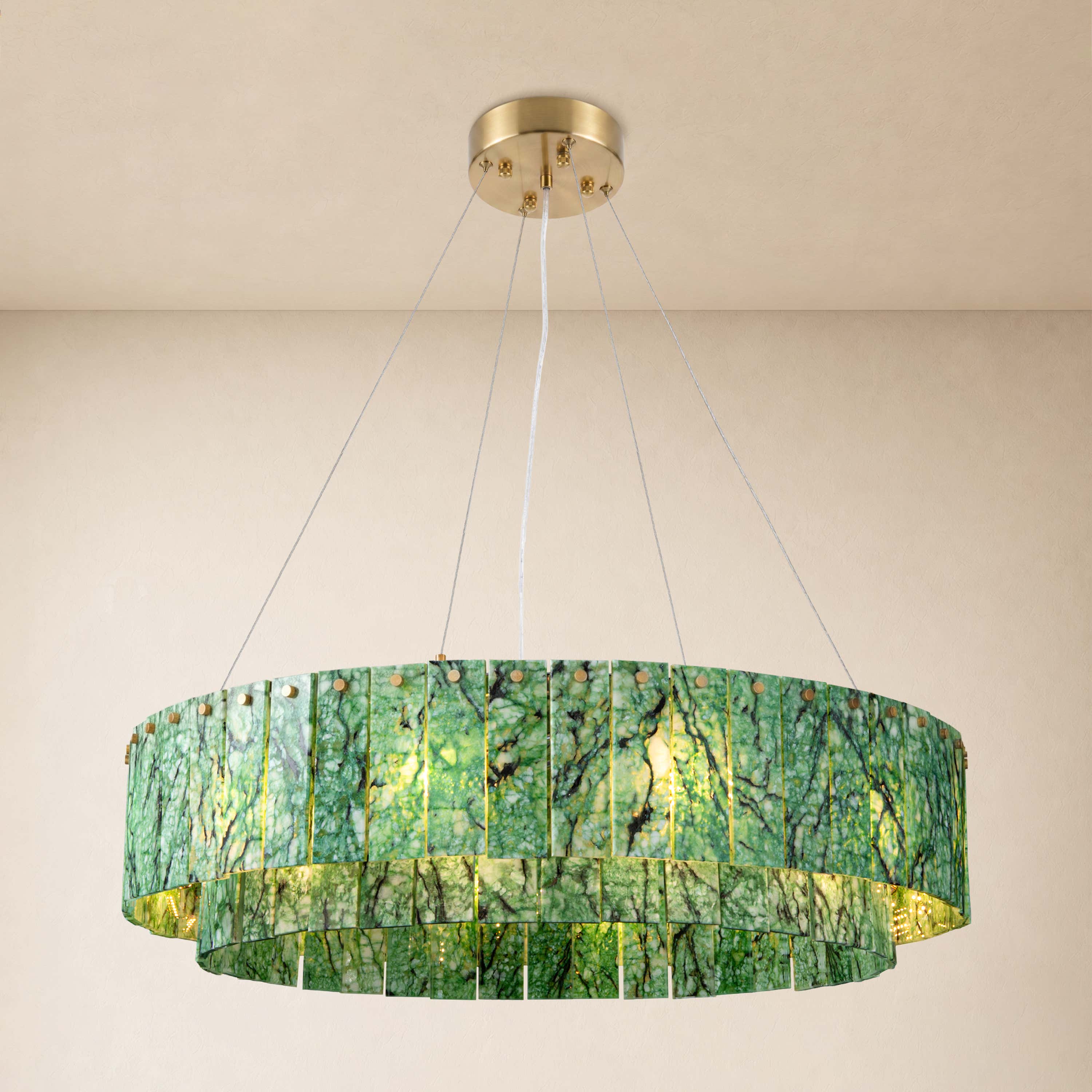 Pietra Verde Stone Tiered Round Chandelier 31.4"D