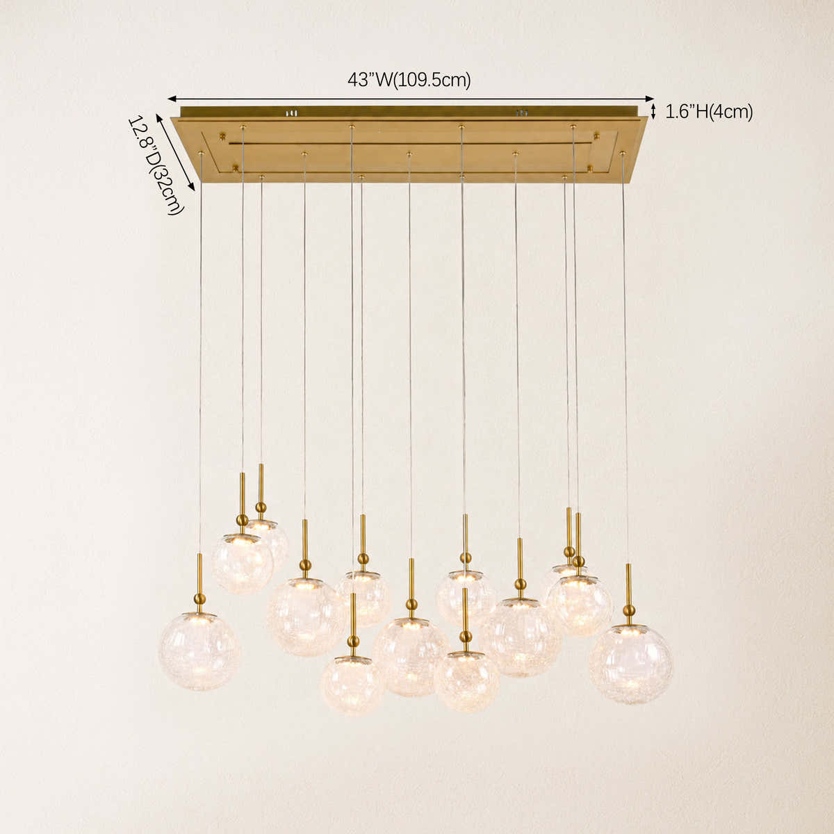 Elowen Crackled Glass Cluster Rectangular Chandelier 23.6"W dimensions 1