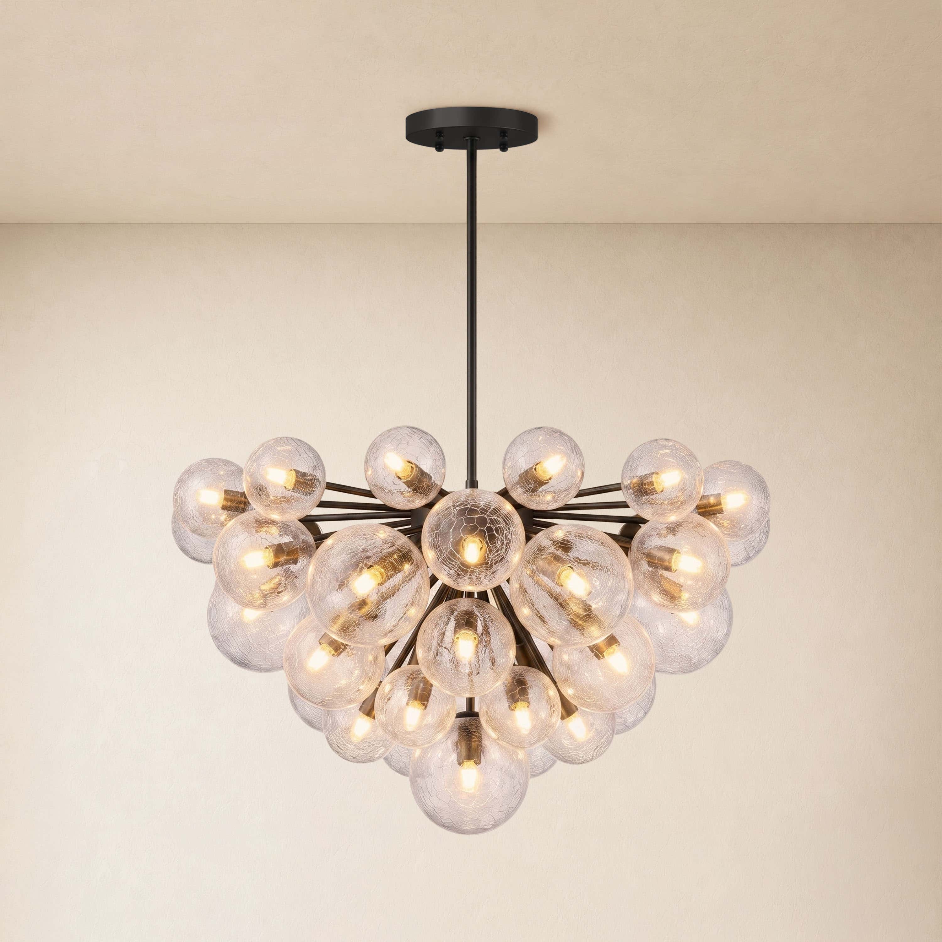 Elowen Crackled Glass Cluster Round Chandelier 24" 35"D