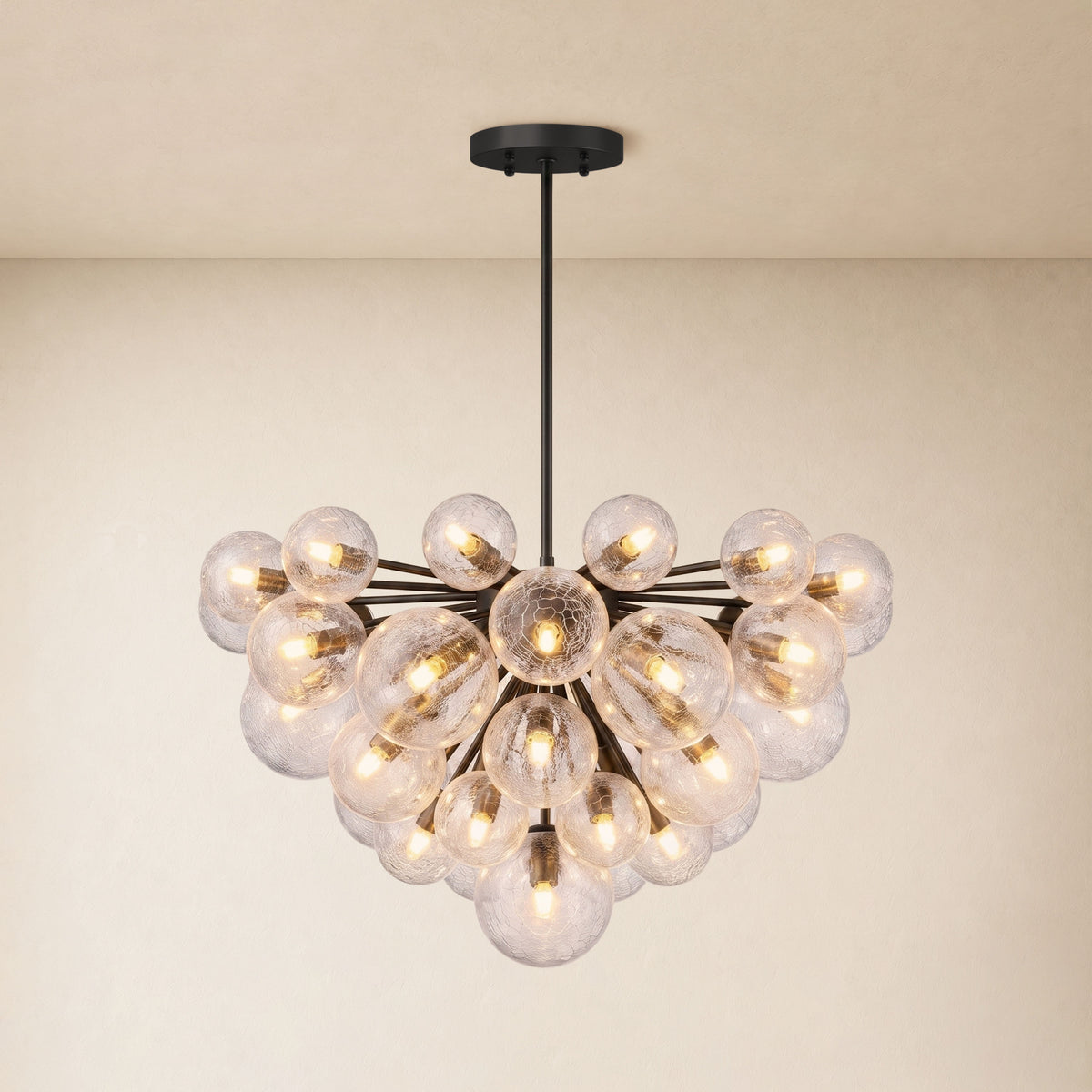 Elowen Crackled Glass Cluster Round Chandelier 24" 35"D