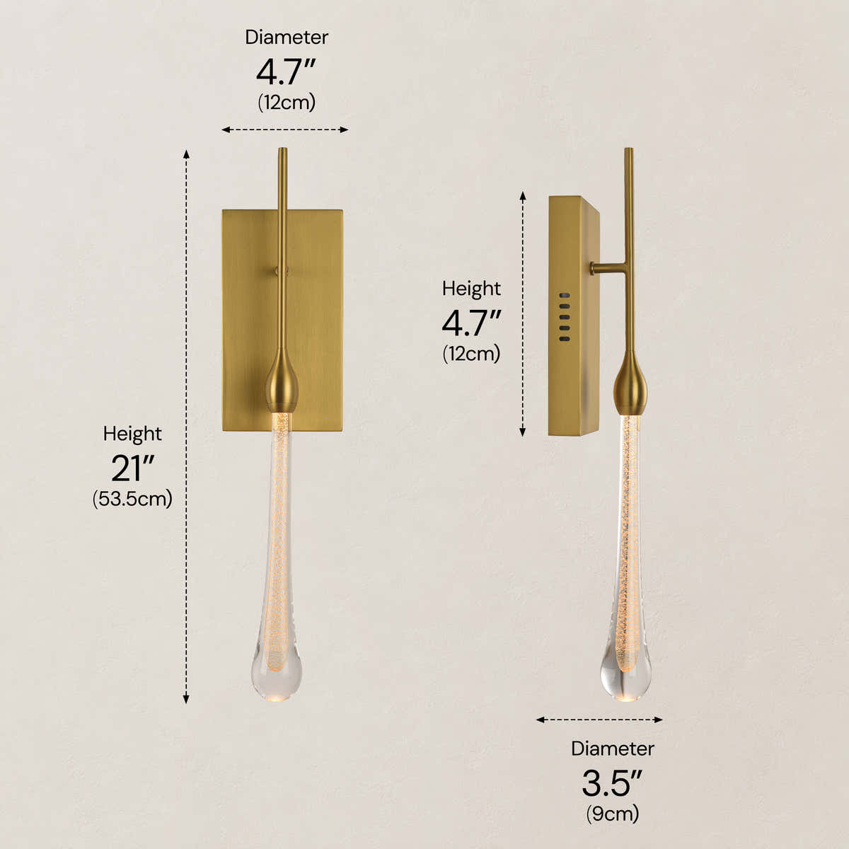 Vestrael Glass Teardrop Wall Sconce 21"H #Finish_Gold,Size_21" dimensions 1