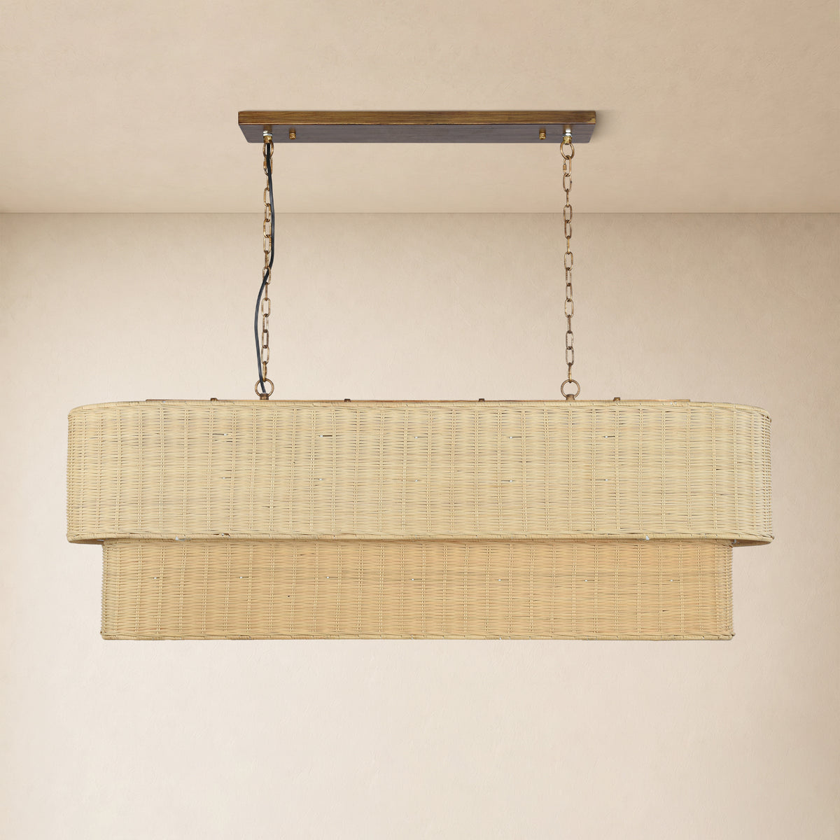 Cavana Rattan Tiered Rectangular Chandelier 53.9"W 