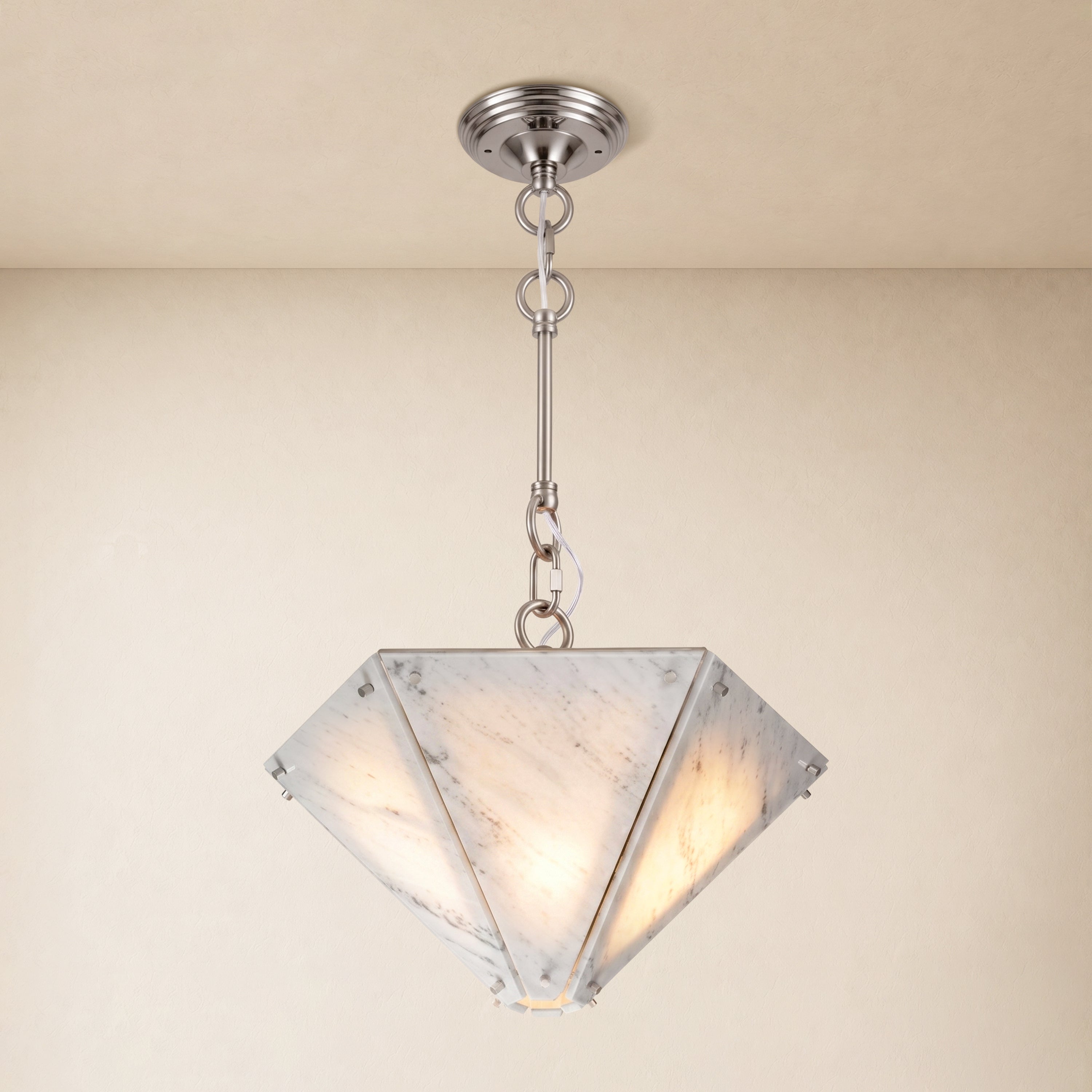 Pietra White Ink Marble Hexagonal Lantern Pendant 15.7"D