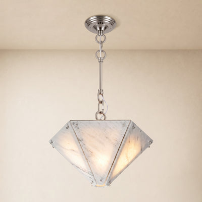 Pietra White Ink Marble Hexagonal Lantern Pendant 15.7"D