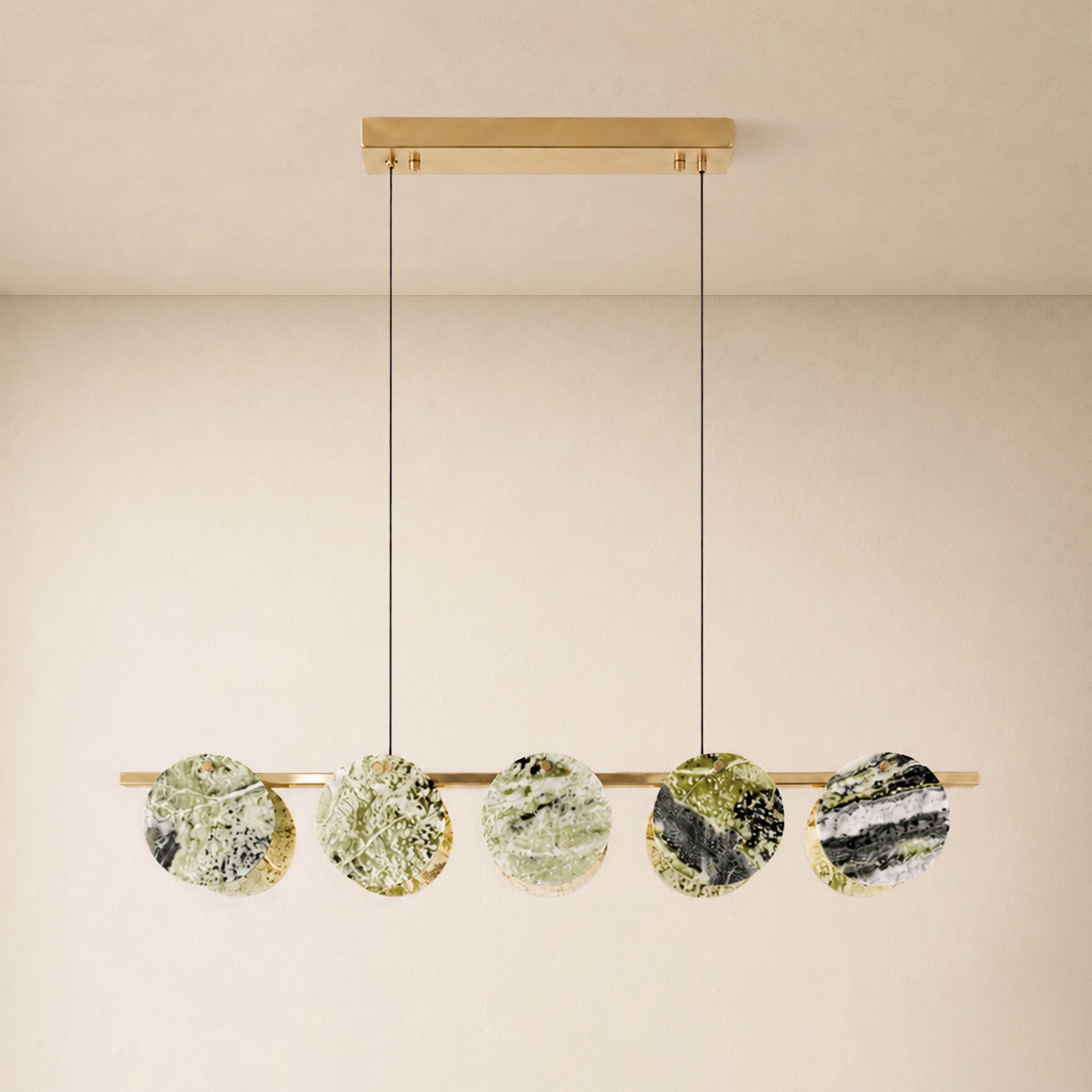 Pietra Green Marble Disc Linear Chandelier 47.2"W