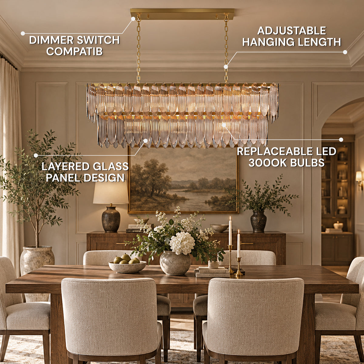 Ardelyne Crystal Leaf Linear Chandelier 48"-60"D
