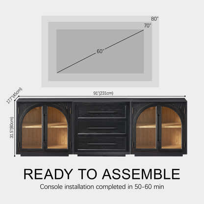Alvar Arched 91″ Oak Modular Media Console(Set of 3)