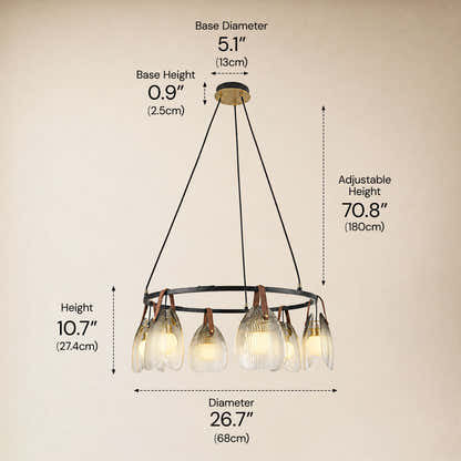 Veyra Shell Glass Leather Round Chandelier 27"D
